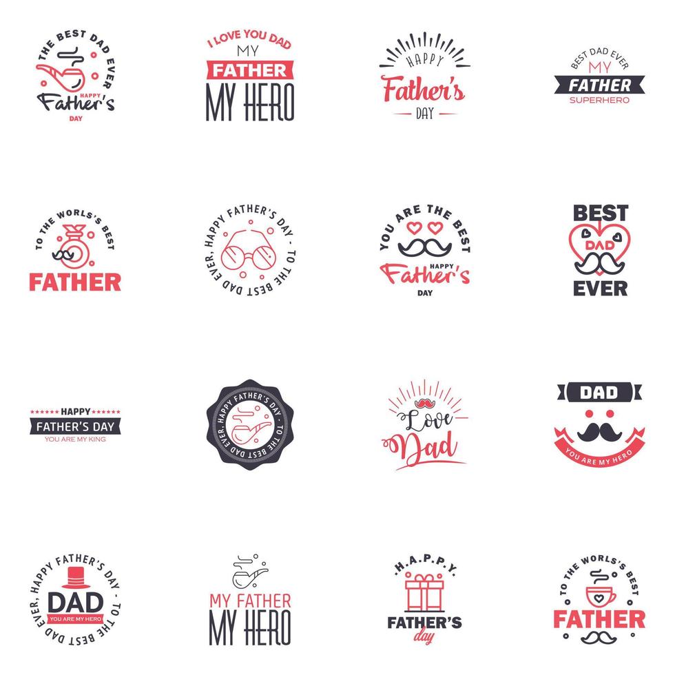 Lycklig fäder dag uppsättning 16 svart och rosa vektor typografi årgång text för fäder dag hälsning kort banderoller tshirt design du är de bäst pappa redigerbar vektor design element