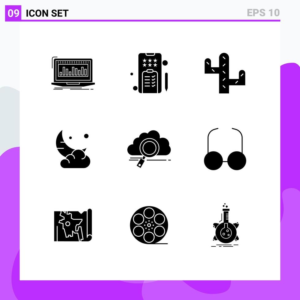 användare gränssnitt packa av 9 grundläggande fast glyfer av Sök ny telefon moln cresent redigerbar vektor design element