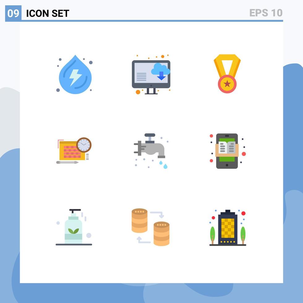 9 universell platt färger uppsättning för webb och mobil tillämpningar VVS mekanisk utbildning kran penna redigerbar vektor design element