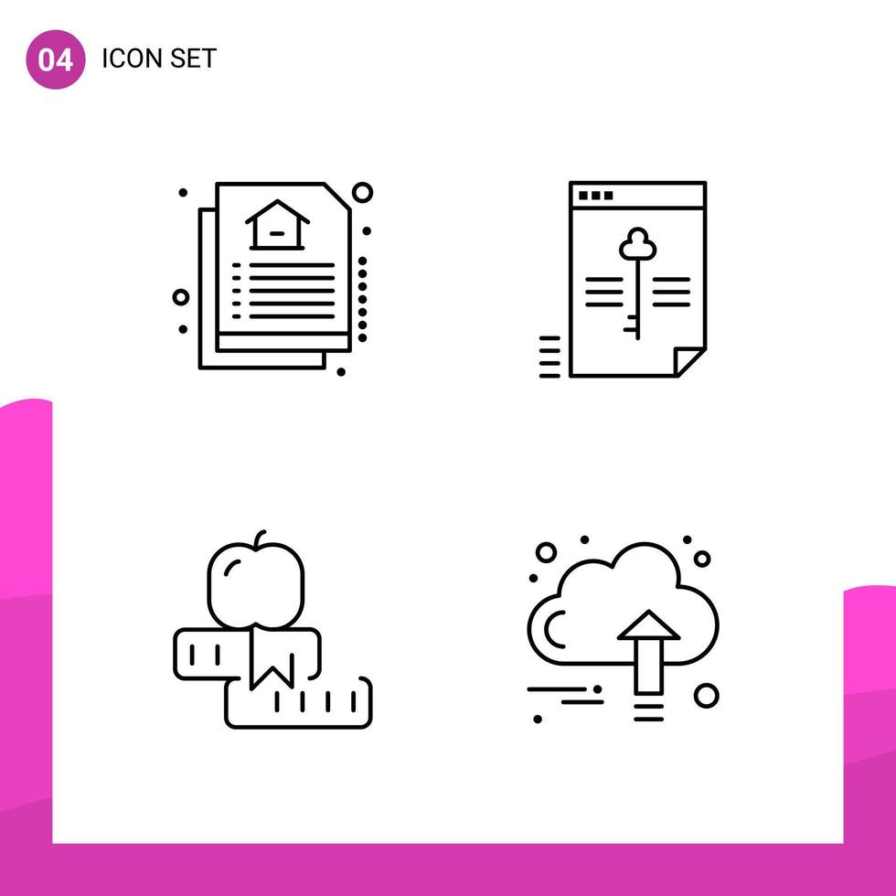 Outline Icon Set Packung mit 4 Zeilensymbolen isoliert auf weißem Hintergrund für reaktionsschnelles Website-Design, Druck- und mobile Anwendungen vektor