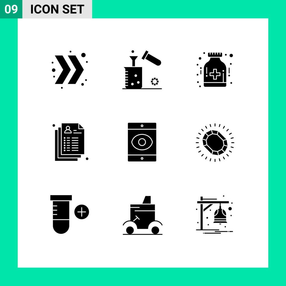 universell ikon symboler grupp av 9 modern fast glyfer av spionera spela in vård medicinsk vård redigerbar vektor design element