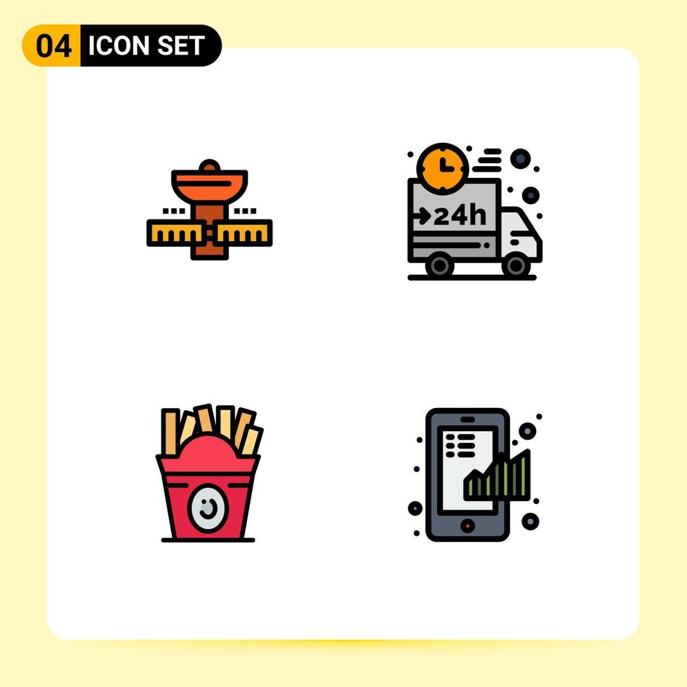piktogram uppsättning av 4 enkel fylld linje platt färger av gps bil satellit leverans snabbmat redigerbar vektor design element