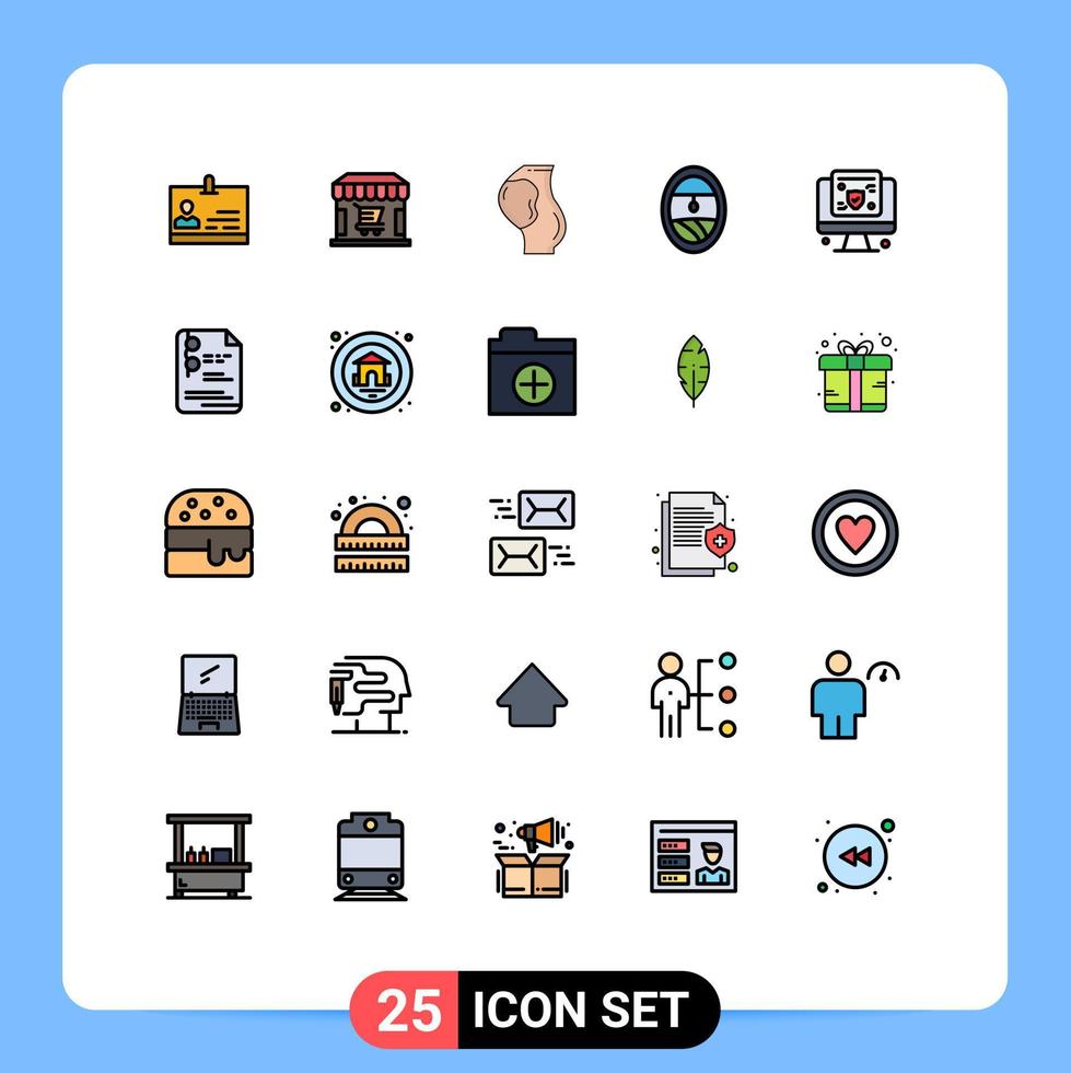 Gruppe von 25 modernen, gefüllten Linien-Flachfarben für bearbeitbare Vektordesign-Elemente für Online-Fenster Schwangerschaft Bullauge Fötus vektor