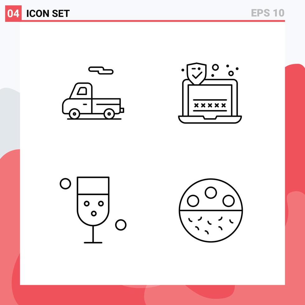 uppsättning av 4 modern ui ikoner symboler tecken för bil mat Lösenord kopp ben redigerbar vektor design element