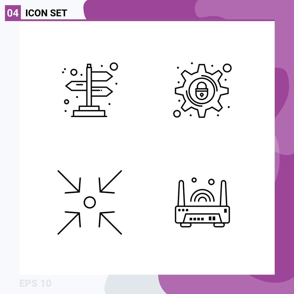 4 kreative Symbole, moderne Zeichen und Pfeilsymbole erweitern die Cyber-Kriminalität und setzen elektronisch bearbeitbare Vektordesign-Elemente vektor