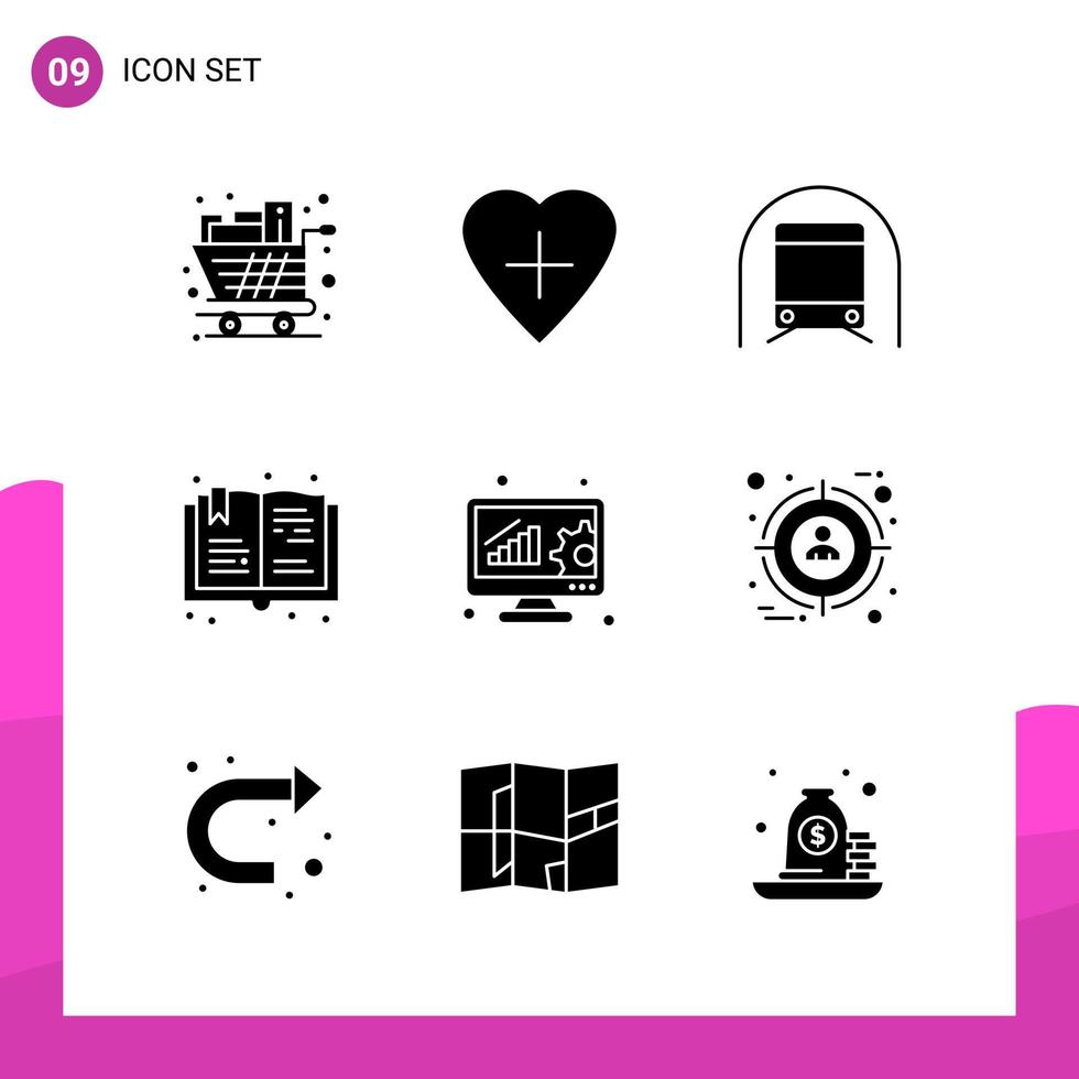 Glyphen-Icon-Set-Paket mit 9 soliden Icons isoliert auf weißem Hintergrund für reaktionsschnelles Website-Design, Druck und mobile Anwendungen vektor