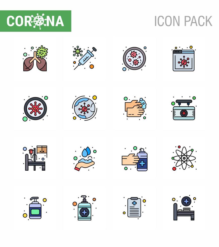 Corona-Virus 2019 und 2020 Epidemie 16 flache, farbig gefüllte Symbolpakete wie Blut-Coronavirus-Bakterien Bakterien-Nachrichten Virus-Coronavirus 2019nov-Krankheitsvektor-Designelemente vektor