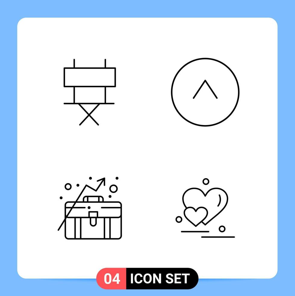 4-zeiliges schwarzes Symbolpaket Umrisssymbole für mobile Apps isoliert auf weißem Hintergrund 4 Symbole festgelegt vektor