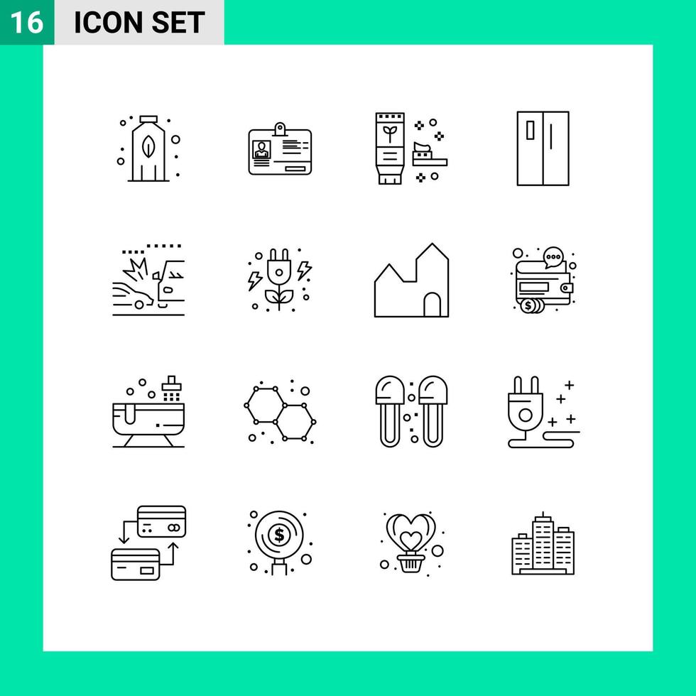 16 universell konturer uppsättning för webb och mobil tillämpningar bil sida miljö kylskåp förbi redigerbar vektor design element