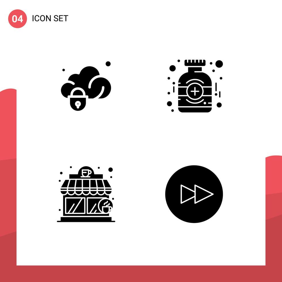satz von 4 modernen ui symbolen symbole zeichen für daten café sichere medizin kreis editierbare vektordesignelemente vektor