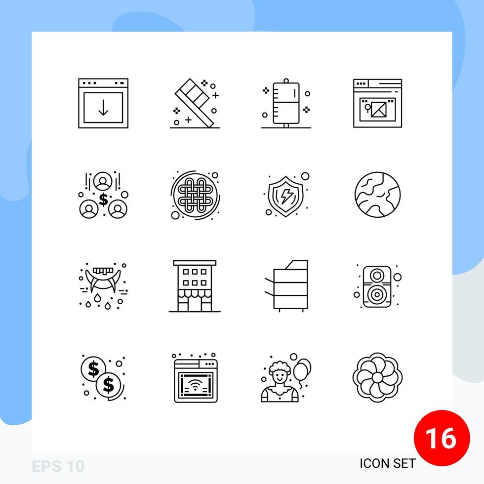 Stock Vector Icon Pack mit 16 Zeilenzeichen und Symbolen zum Erstellen von editierbaren Vektordesign-Elementen für die Gesundheit der Web-Krankheitsseite