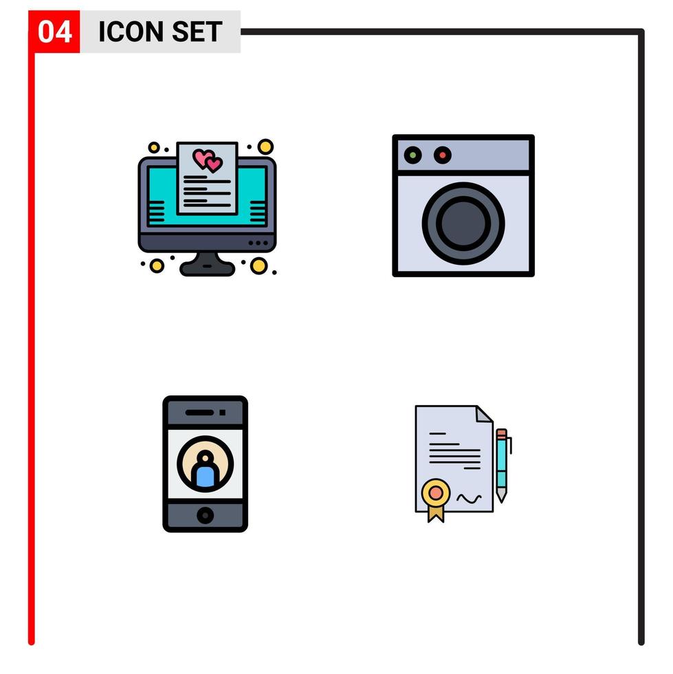 uppsättning av 4 modern ui ikoner symboler tecken för önskar lista Lägg till uppkopplad interiör media redigerbar vektor design element