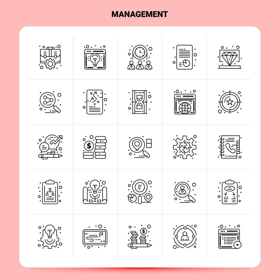 Umriss 25 Management Icon Set Vektor Linienstil Design schwarze Icons Set lineares Piktogramm Pack Web und mobile Geschäftsideen Design Vektor Illustration