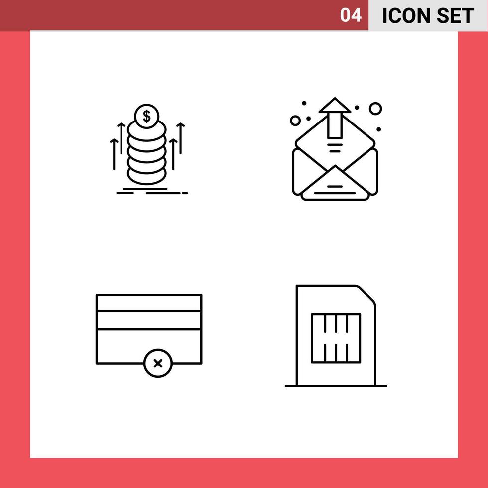 4 universelle Filledline-Flachfarben für Web- und mobile Anwendungen Geld Geld Münzen Posteingang Karte editierbare Vektordesign-Elemente vektor
