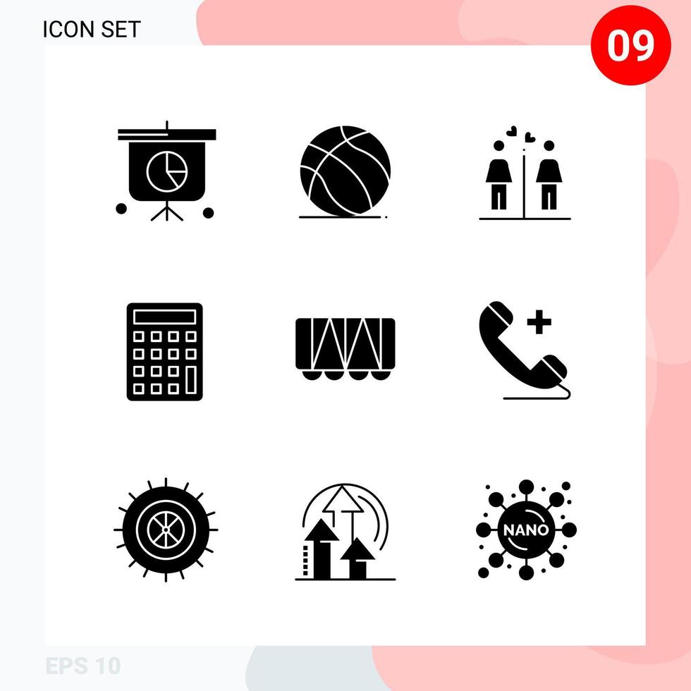 Vektorpaket mit 9 Symbolen im soliden Stil kreatives Glyphenpaket isoliert auf weißem Hintergrund für Web und Handy vektor