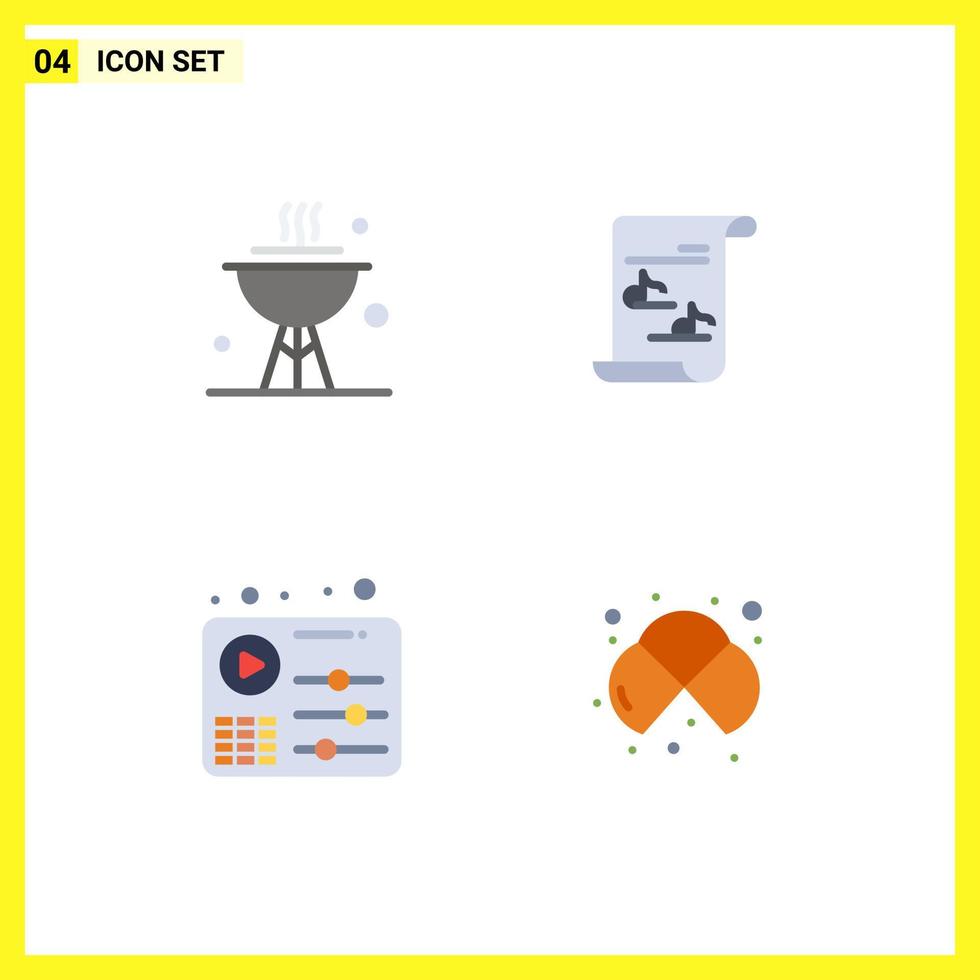 satz von 4 kommerziellen flachen symbolen paket für bbq equalizer abendessen musik spielen editierbare vektordesignelemente vektor