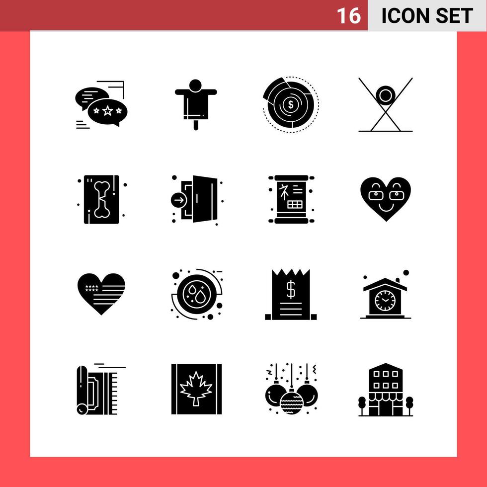 16 Icon-Pack-Glyphensymbole im soliden Stil auf weißem Hintergrund, einfache Zeichen für die allgemeine Gestaltung vektor