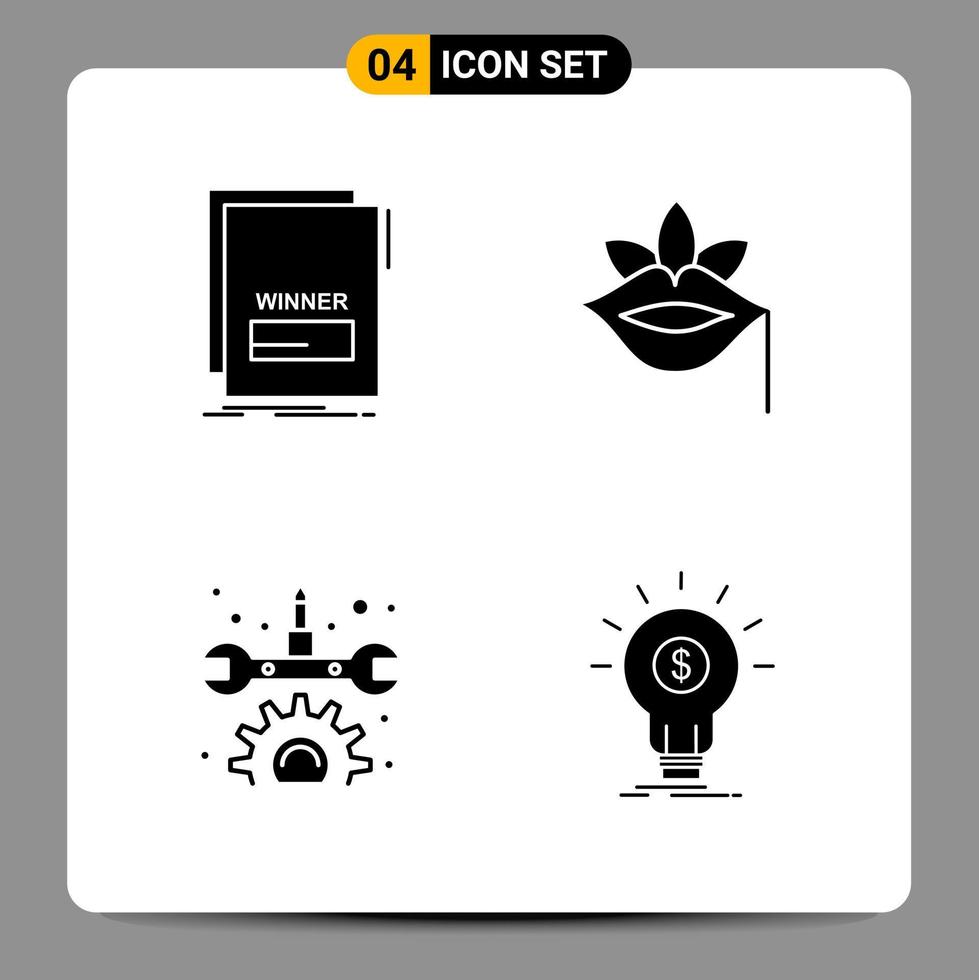 4 schwarze Icon-Pack-Glyphen-Symbole Zeichen für ansprechende Designs auf weißem Hintergrund 4 Icons gesetzt vektor