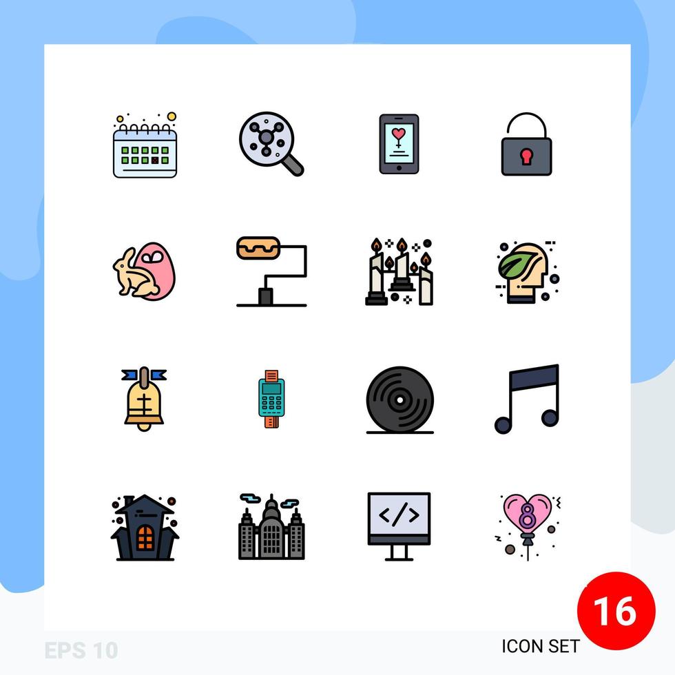satz von 16 vektorflachen farbgefüllten linien auf raster für osterei-app-sicherheit entsperren bearbeitbare kreative vektordesignelemente vektor