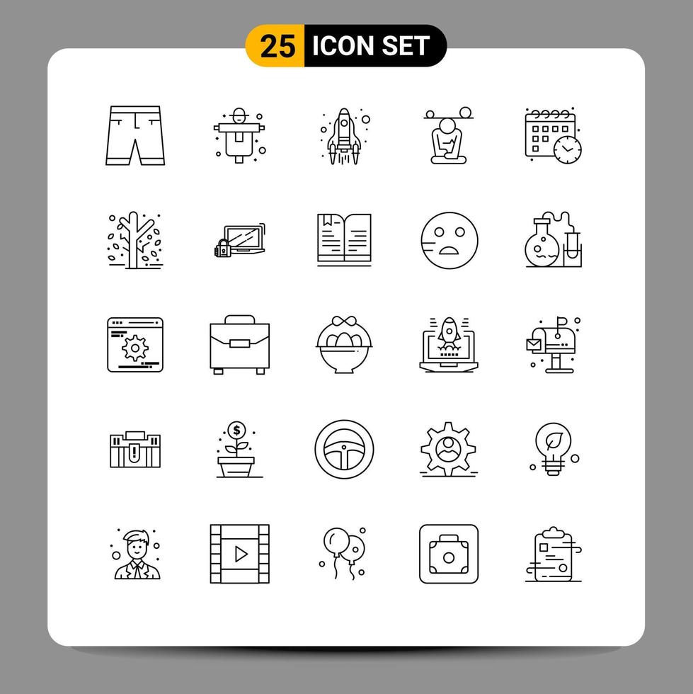 stock vektor ikon packa av 25 linje tecken och symboler för mindfulness meditation scarecrow koncentration lansera redigerbar vektor design element