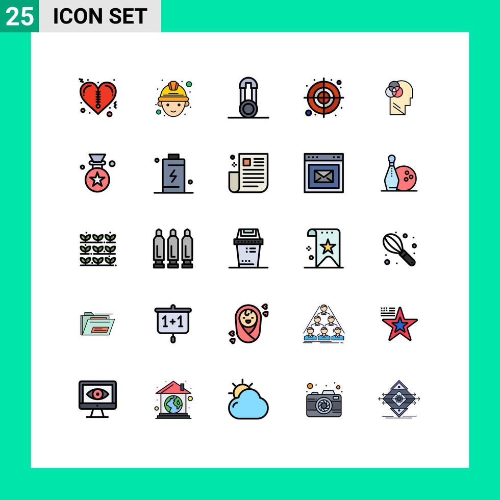 25 fylld linje platt Färg begrepp för webbplatser mobil och appar huvud mänsklig stift mänsklig intelligens form redigerbar vektor design element
