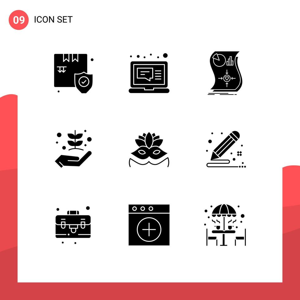 uppsättning av 9 kommersiell fast glyfer packa för natur trädgård uppskattning jordbruk mottaglig redigerbar vektor design element