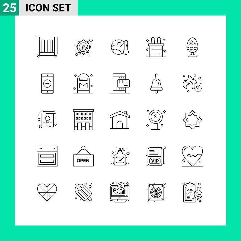 satz von 25 modernen ui-symbolen symbole zeichen für ei gekochtes ei umwelt gekochter zaubertrick editierbare vektordesignelemente vektor