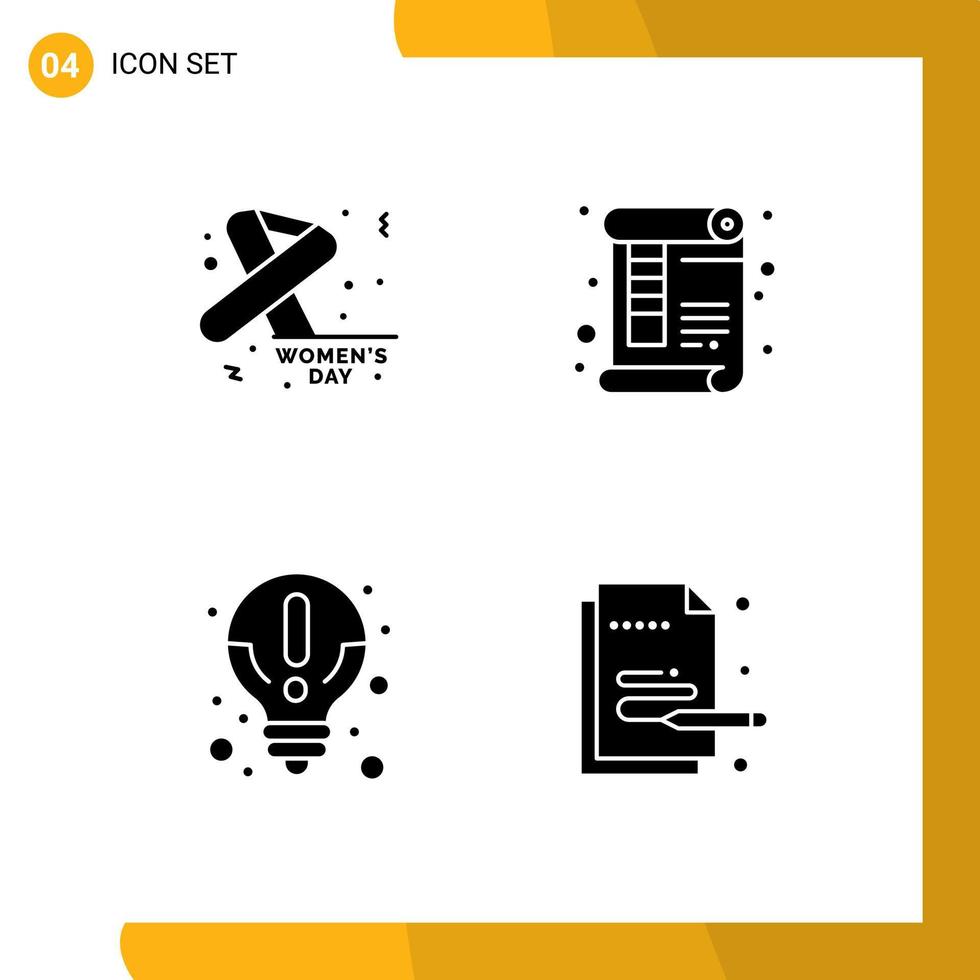 Packung mit 4 kreativen soliden Glyphen des Bewusstseins über bearbeitbare Vektordesign-Elemente für Tagespapierinformationen vektor