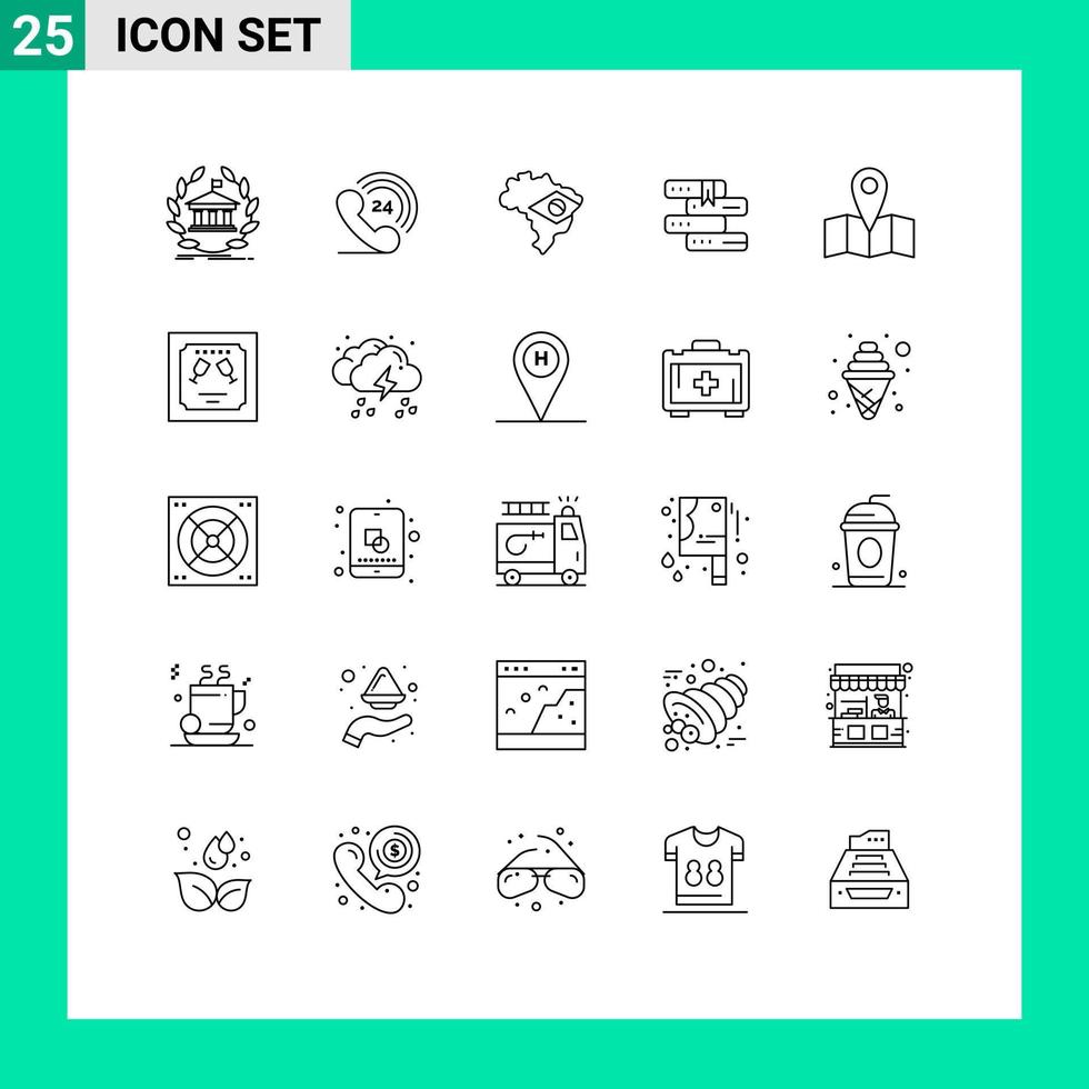 grupp av 25 rader tecken och symboler för plats bibliotek ringande utbildning Brasilien redigerbar vektor design element