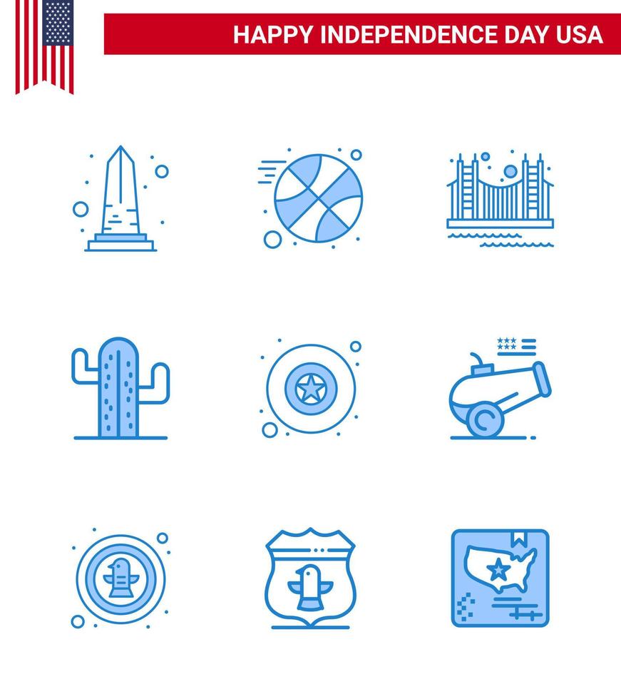 9 blaue zeichen für usa unabhängigkeitstag amerikanische usa brücke kaktus tourismus editierbare usa tag vektor design elemente