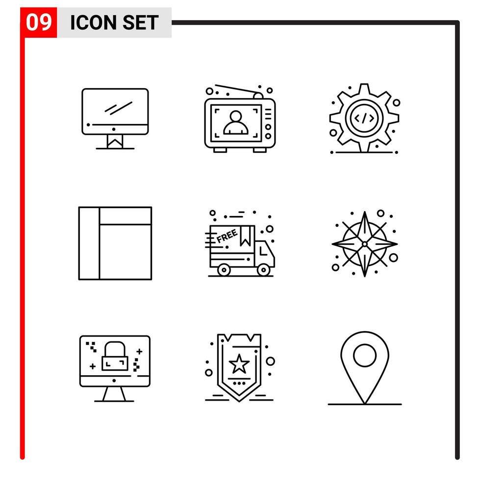 9 allgemeine Symbole für Website-Design Print und mobile Apps 9 Umrisssymbole Zeichen isoliert auf weißem Hintergrund 9 Icon Pack vektor