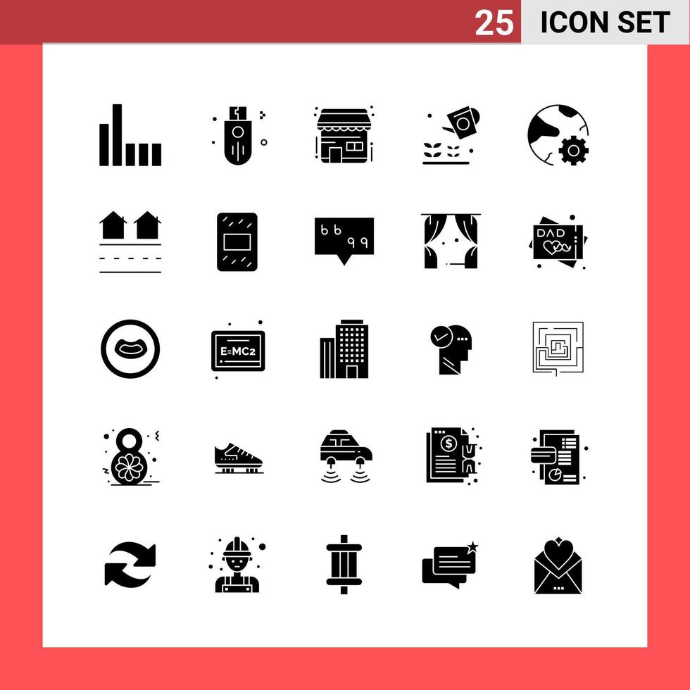 25 Symbolpakete im soliden Stil Glyphensymbole auf weißem Hintergrund einfache Zeichen für die allgemeine Gestaltung vektor