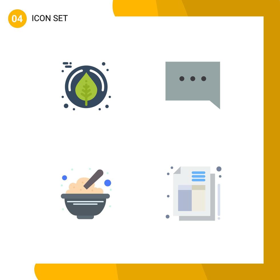 4 flaches Icon-Konzept für mobile Websites und Apps Blatt Hafer Bubble Bowl Bill editierbare Vektordesign-Elemente vektor