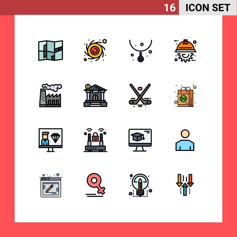 platt Färg fylld linje packa av 16 universell symboler av rök förorening Smycken fabrik teknik redigerbar kreativ vektor design element