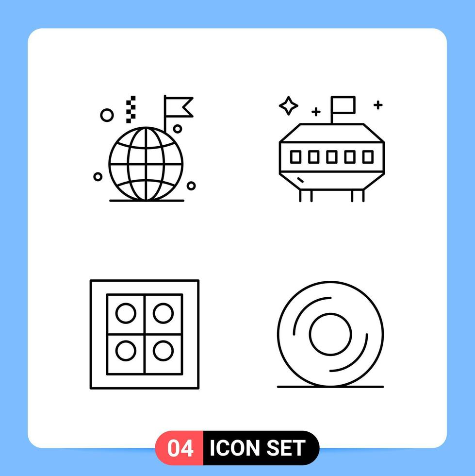 4-zeiliges schwarzes Symbolpaket Umrisssymbole für mobile Apps isoliert auf weißem Hintergrund 4 Symbole festgelegt vektor