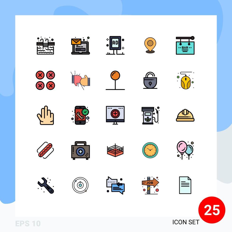 grupp av 25 modern fylld linje platt färger uppsättning för markör Karta logga in plats kampanj redigerbar vektor design element