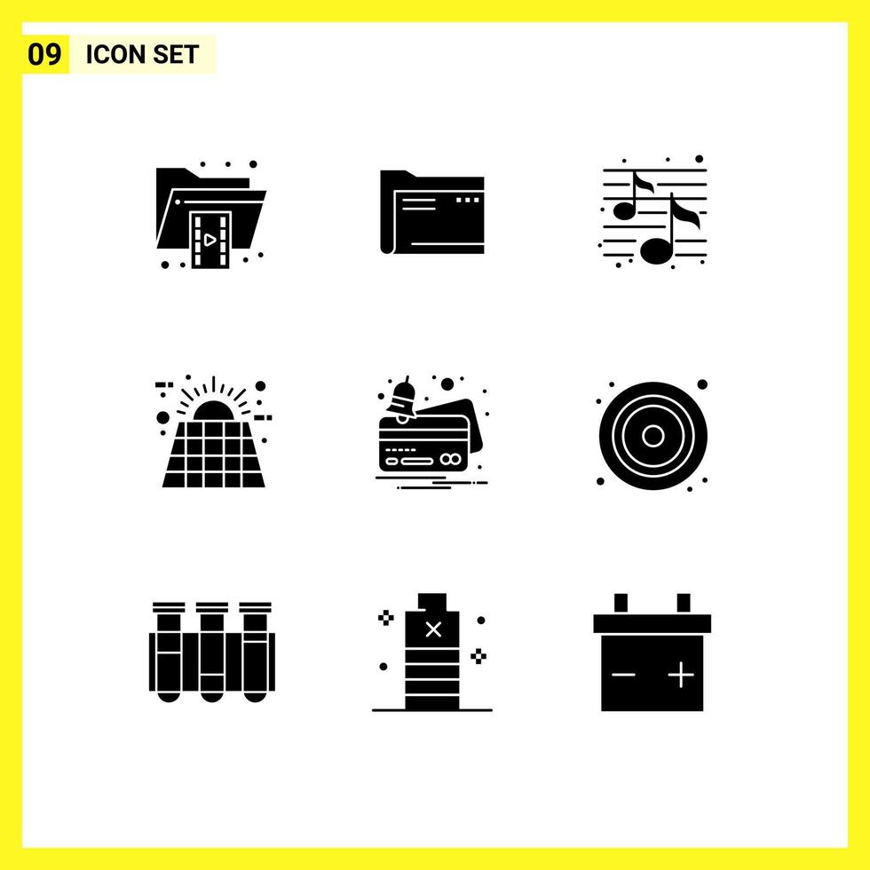 uppsättning av 9 modern ui ikoner symboler tecken för eco natt dokumentera fest musik redigerbar vektor design element