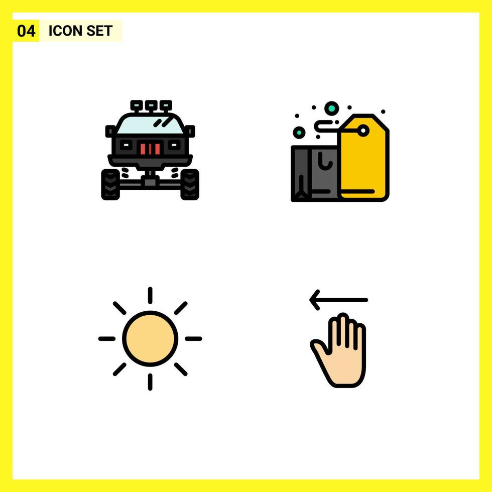 4 kreative Symbole moderne Zeichen und Symbole von Auto vorhanden Dirt Box Sonne editierbare Vektordesign-Elemente vektor