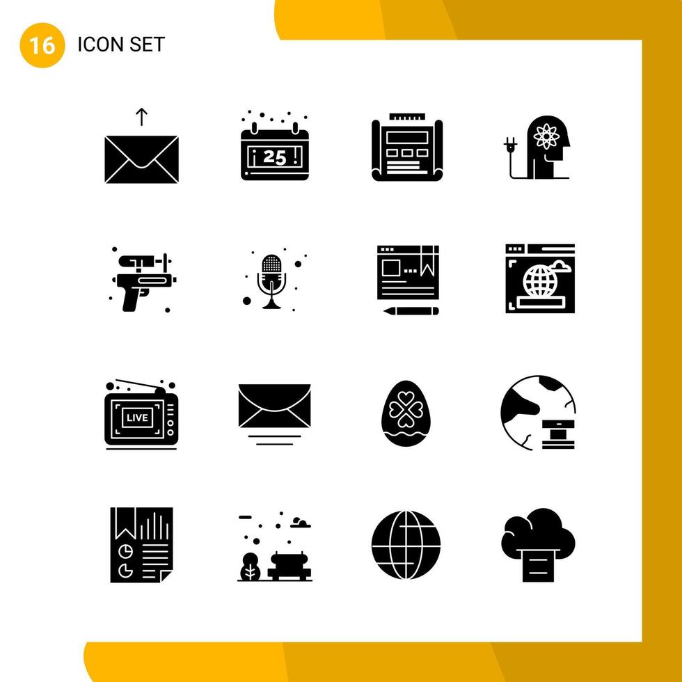 16 Icon-Set Solid-Style-Icon-Pack-Glyphen-Symbole isoliert auf weißem Hintergrund für responsives Website-Design vektor