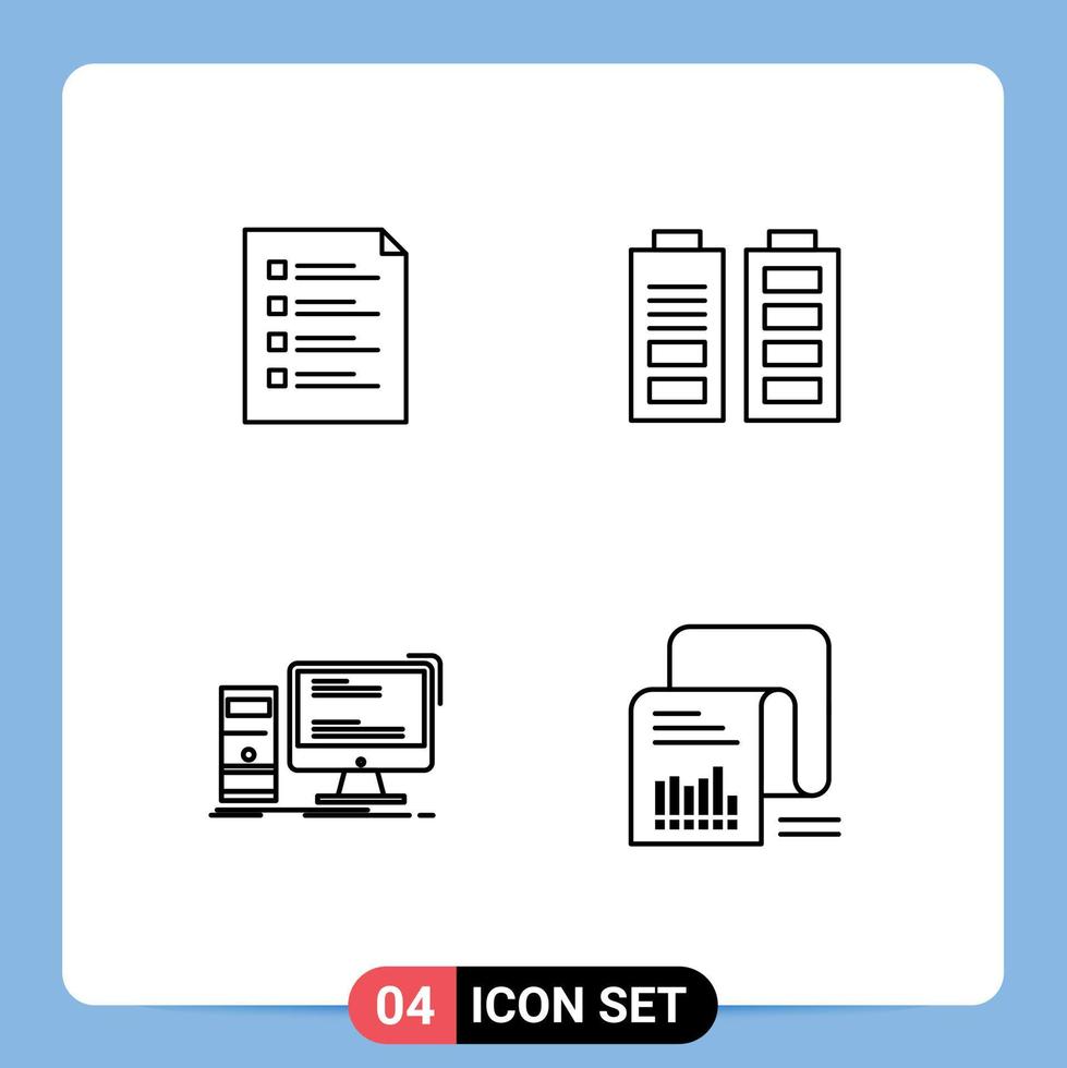 modern uppsättning av 4 fylld linje platt färger pictograph av checklista kraft lista testning dator redigerbar vektor design element