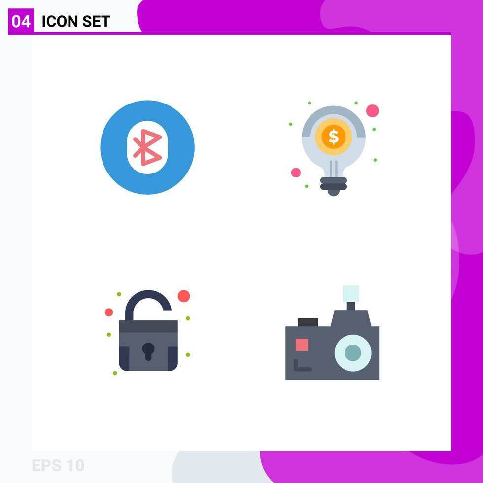 Stock Vector Icon Pack mit 4 Zeilenzeichen und Symbolen für Bluetooth-Lösungssystem Lichtvorhängeschloss editierbare Vektordesign-Elemente