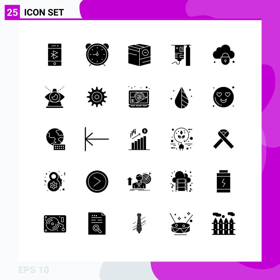 25 solides Glyphenkonzept für mobile Websites und Apps medizinischer Tropftimer Versand und editierbare Vektordesignelemente vektor