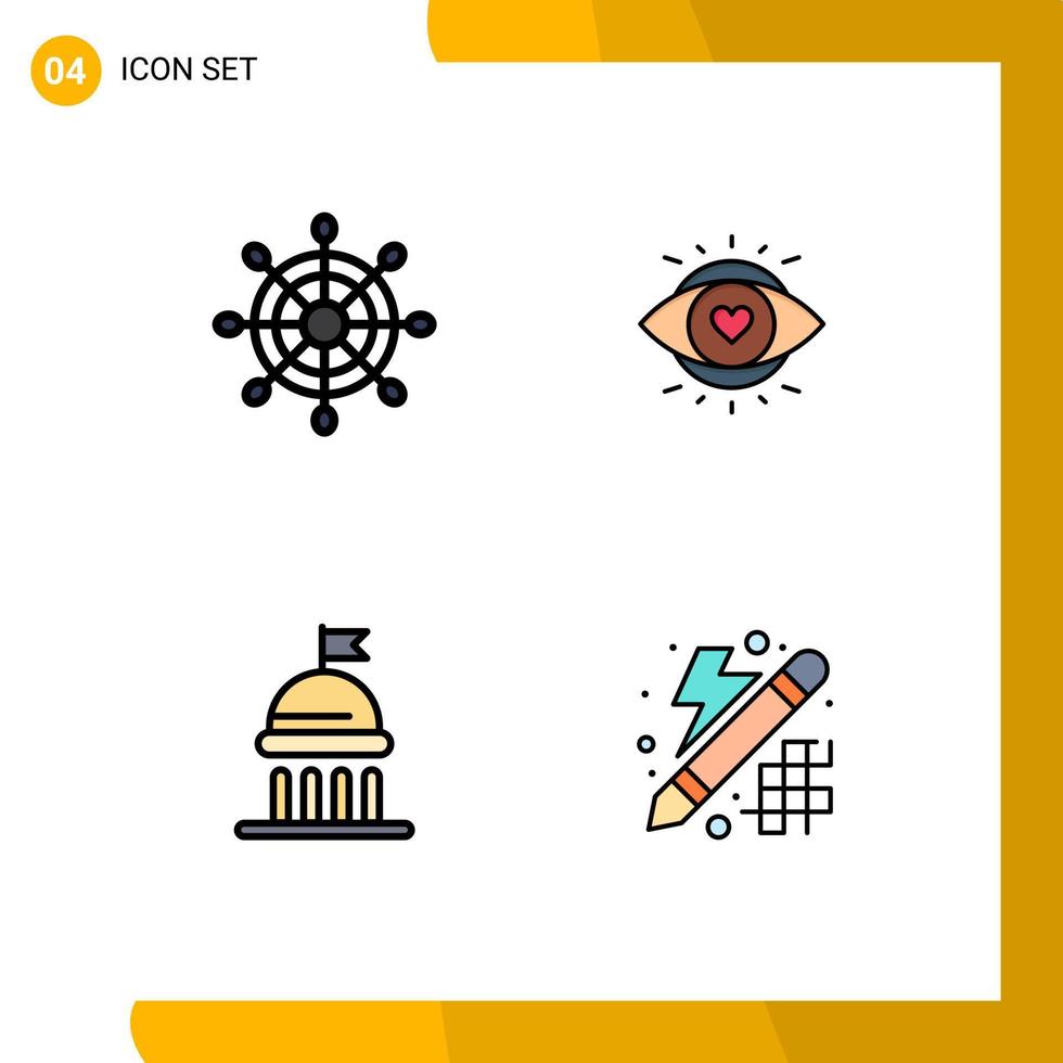 modern uppsättning av 4 fylld linje platt färger pictograph av roder politik öga ljus kreativ redigerbar vektor design element