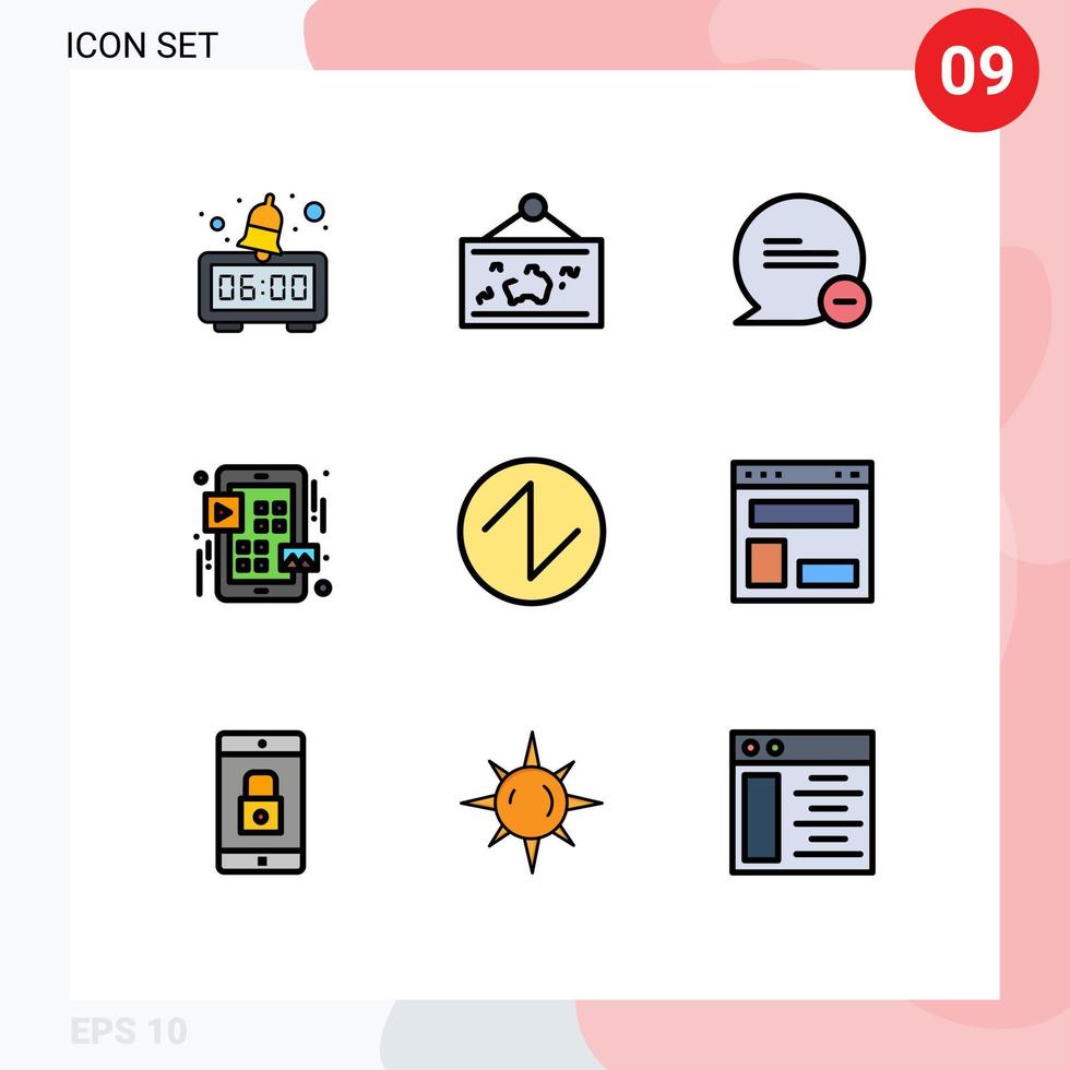uppsättning av 9 modern ui ikoner symboler tecken för triangel spela chatt ui rutnät redigerbar vektor design element