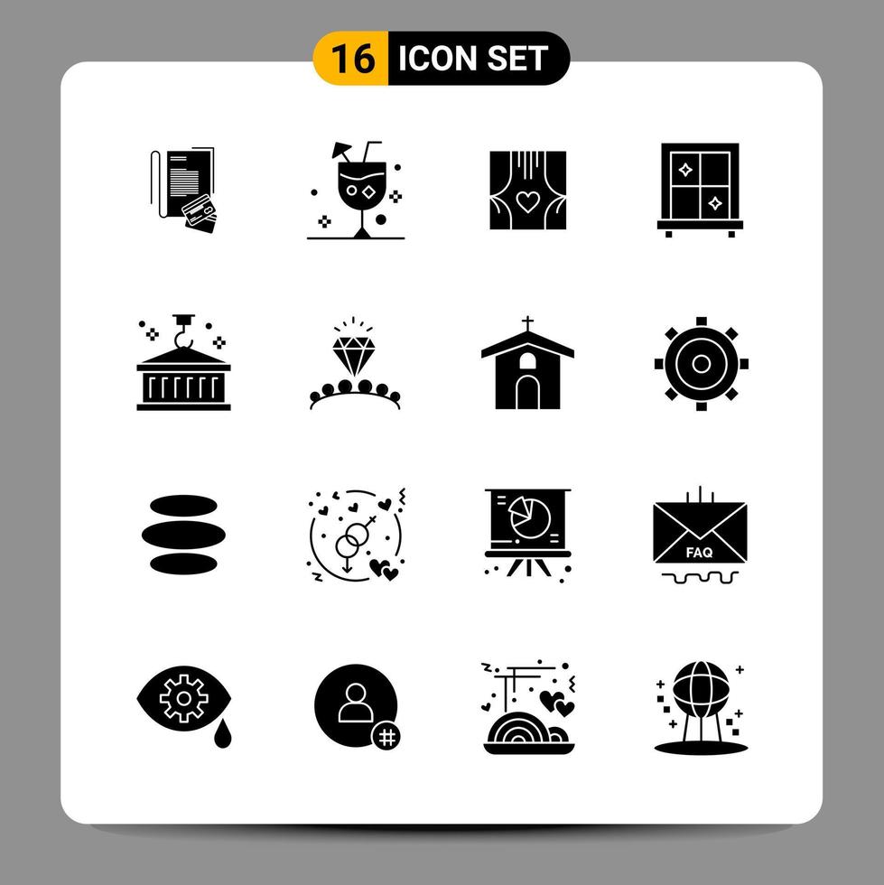 16 schwarze Icon-Pack-Glyphen-Symbole Zeichen für ansprechende Designs auf weißem Hintergrund 16 Icons gesetzt vektor