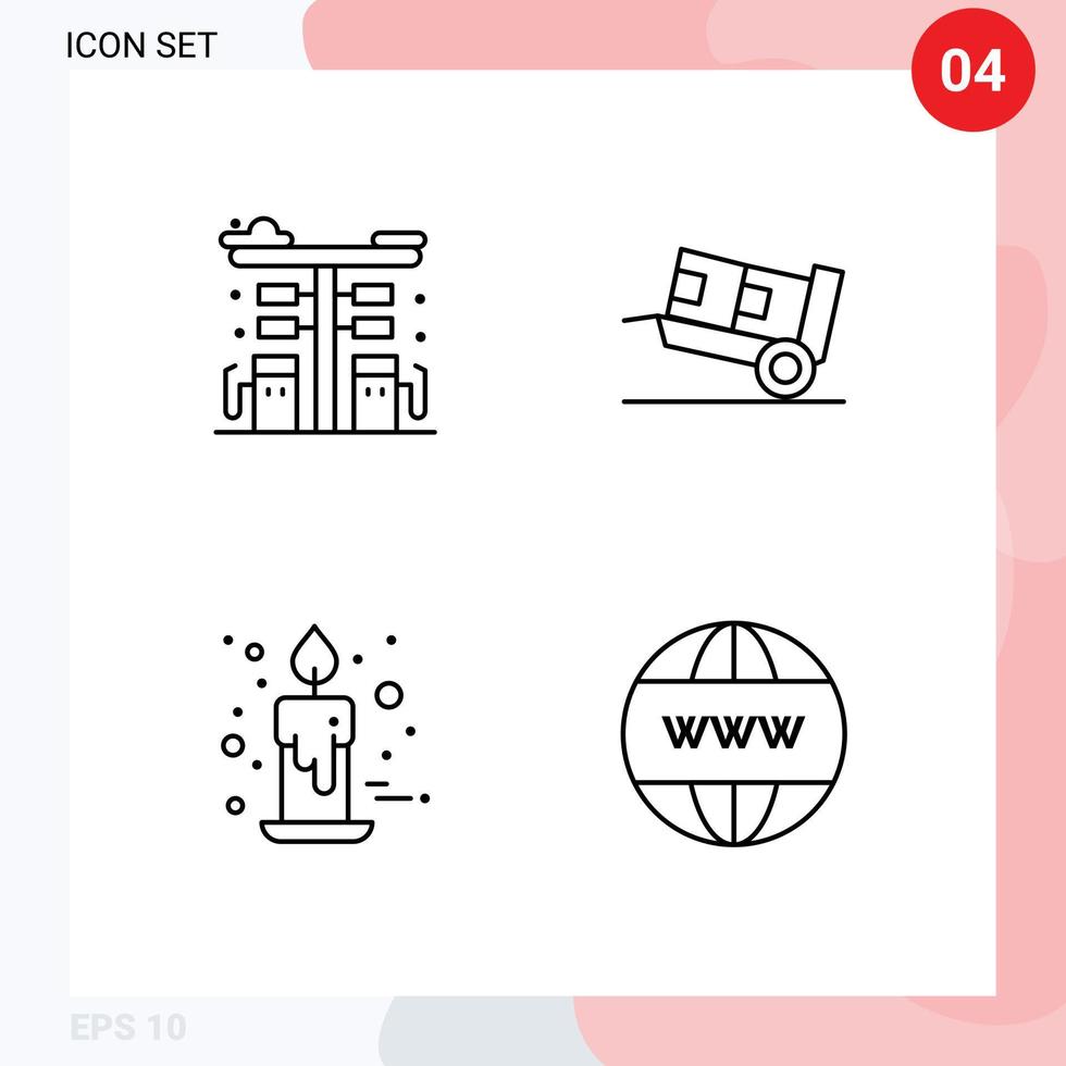 Stock Vector Icon Pack mit 4 Zeilen Zeichen und Symbolen für City Candle Gas Handcart Dekoration editierbare Vektordesign-Elemente