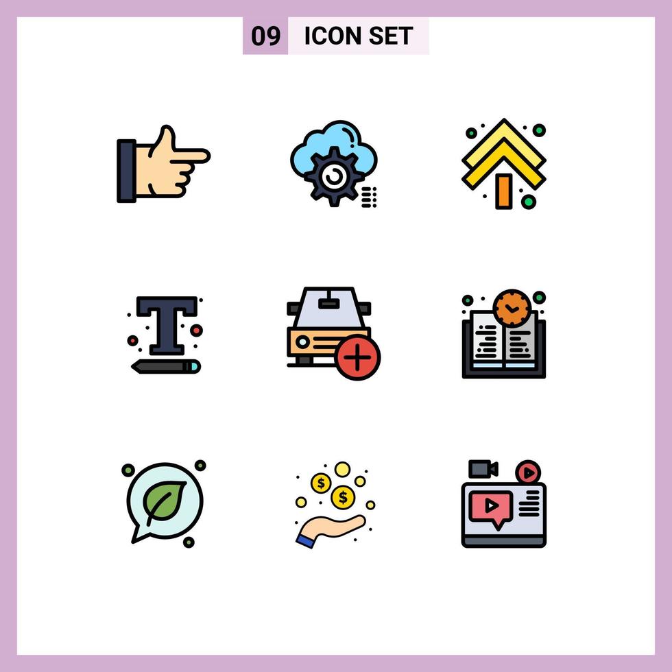 grupp av 9 modern fylld linje platt färger uppsättning för Lägg till text inställningar pil text font redigerbar vektor design element