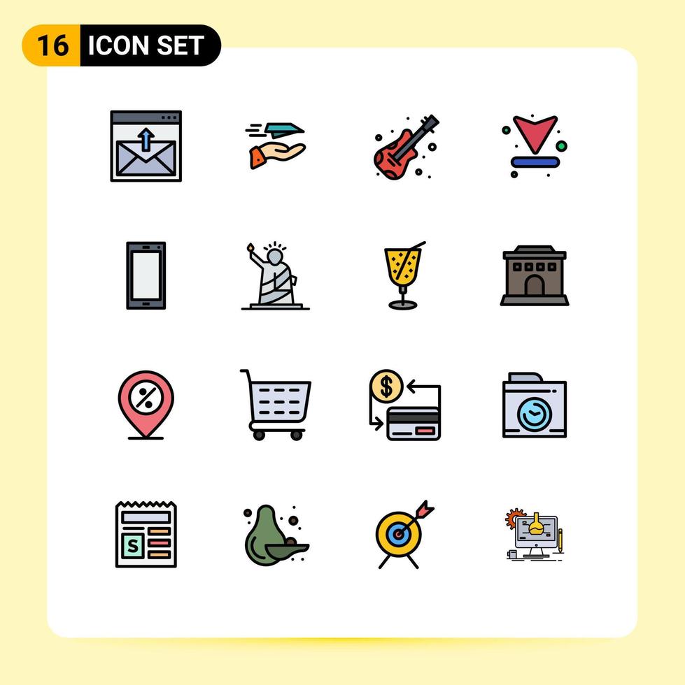 16 universell platt Färg fylld rader uppsättning för webb och mobil tillämpningar telefon upp plan pilar musik redigerbar kreativ vektor design element