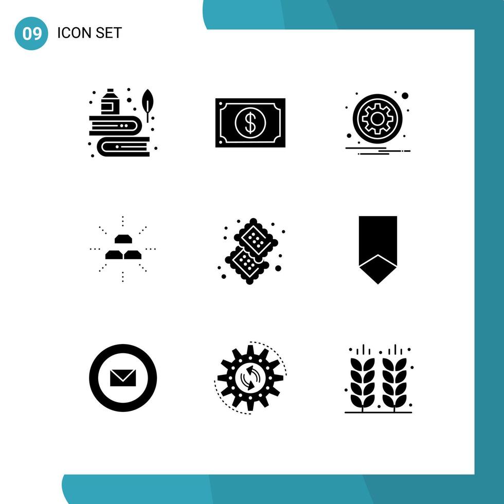 uppsättning av 9 vektor fast glyfer på rutnät för guld barer Kolla på alternativ tecken redigerbar vektor design element