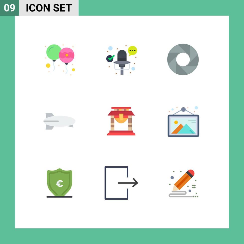 piktogram uppsättning av 9 enkel platt färger av kinesisk bro lins dörr transport redigerbar vektor design element